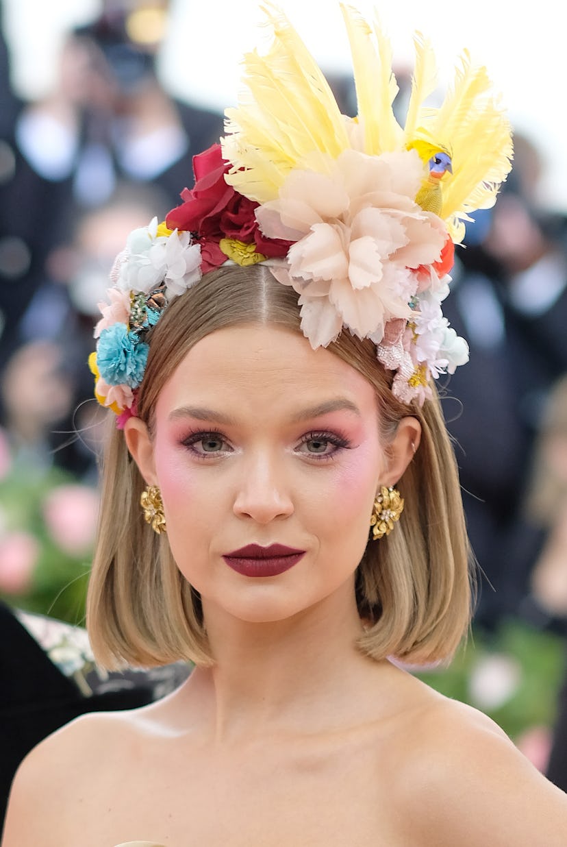 Model Josephine Skriver attends the 2019 Met Gala celebrating Camp with a dramatic blush.