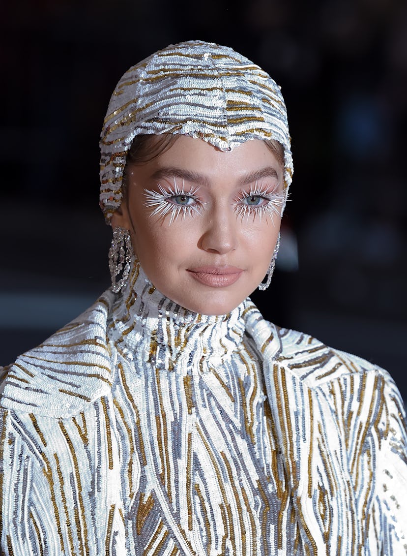 Gigi Hadid arriving at the 2019 Met Gala with icy eyelash extensions.