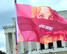 WASHINGTON, DC - JULY 14: Signs at the #FreeBritney Rally at the Lincoln Memorial on July 14, 2021 i...