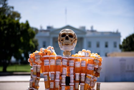 Pill Man, a skeleton made from Frank Huntley's oxycontin and methadone prescription bottles, is seen...