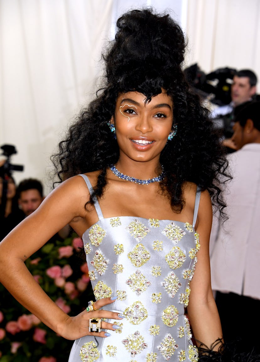 Yara Shahidi attending the Met's 2019 camp-themed gala with a rhinestone-adorned eye.