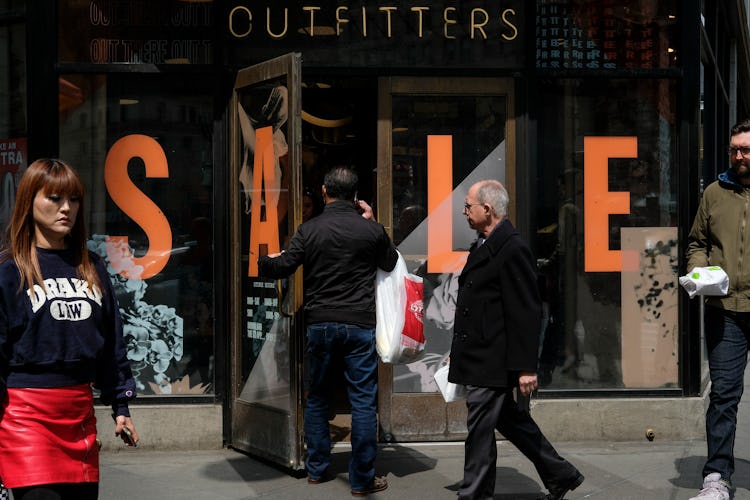 NEW YORK, NY - APRIL 11: A shopper enters an Urban Outfitters store in the Herald Square neighborhoo...