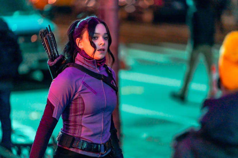 Hailee Steinfeld is seen filming a scene for 'Hawkeye' in New York.