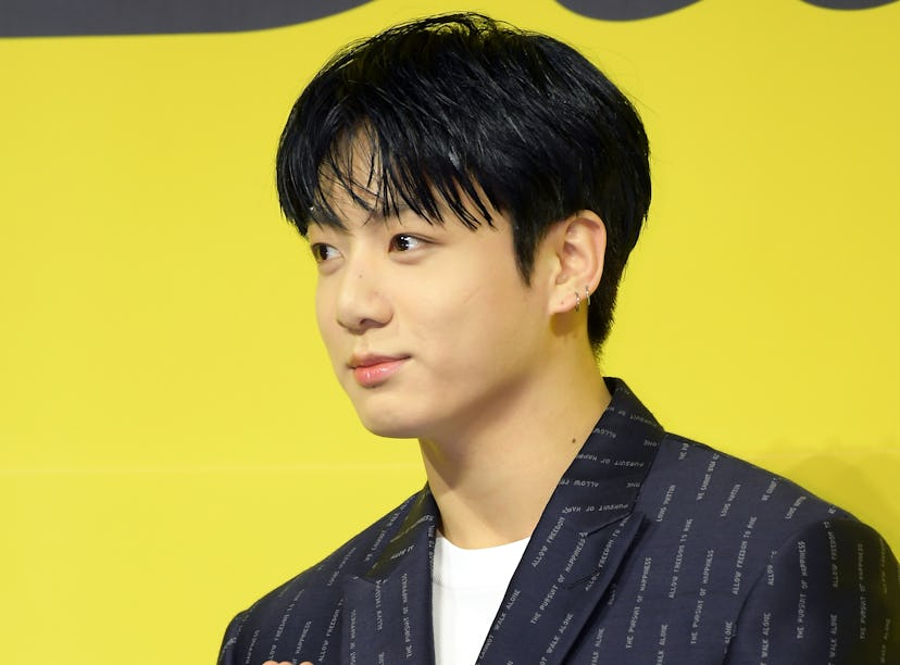 Jungkook of BTS attends a press conference for BTS's new digital single 'Butter' at Olympic Hall on ...