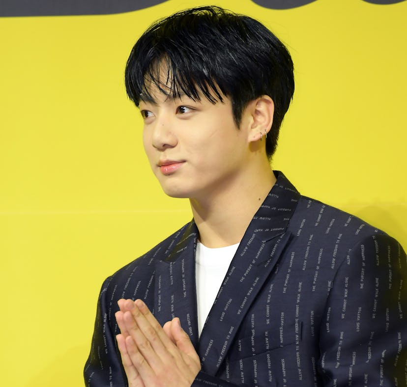 Jungkook of BTS attends a press conference for BTS's new digital single 'Butter' at Olympic Hall on ...