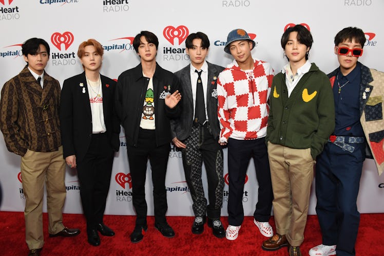 INGLEWOOD, CALIFORNIA - DECEMBER 03: (L-R) V, Suga, Jin, Jungkook, RM, Jimin, and J-Hope of BTS atte...