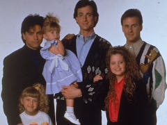 Portrait of the cast of the television program, 'Full House,' (left - right): John Stamos, Jodie Swe...