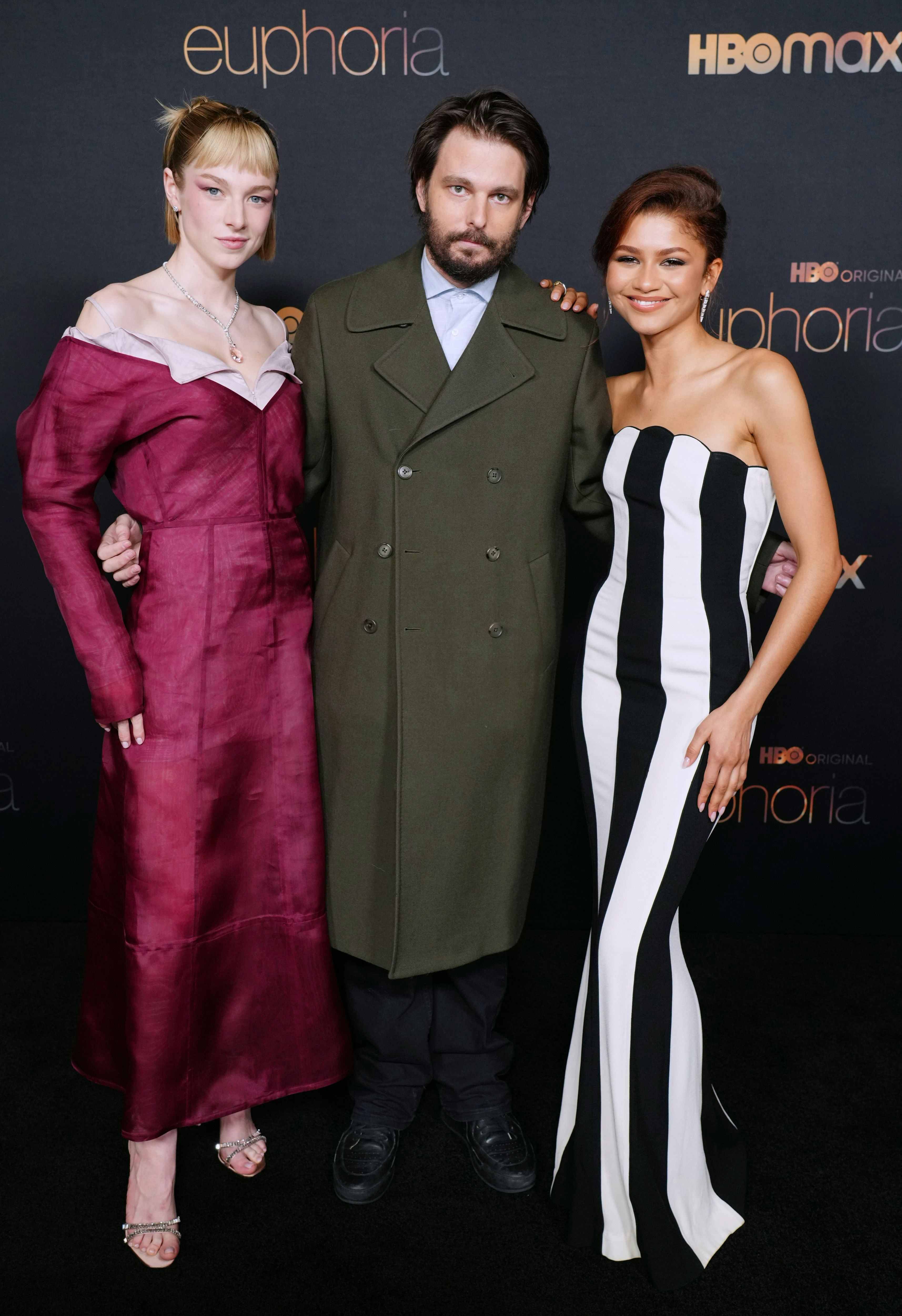 Hunter Schafer, Sam Levinson, and Zendaya attend HBO's "Euphoria" Season 2 Photo Call on January 05,...
