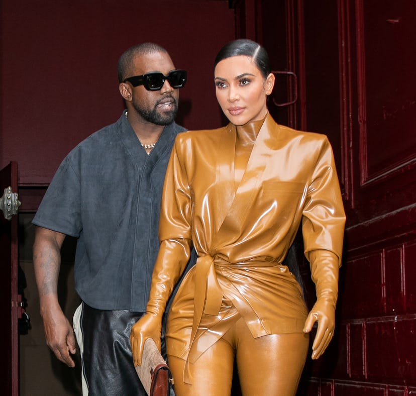 PARIS, FRANCE - MARCH 01: Kim Kardashian West and husband Kanye West leave K.West's Sunday Service A...