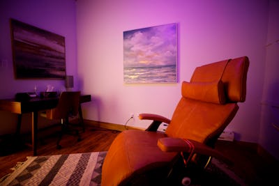A chair is seen in a therapy room at Field Trip, a psychedelic therapy clinic in Toronto, Ontario, C...
