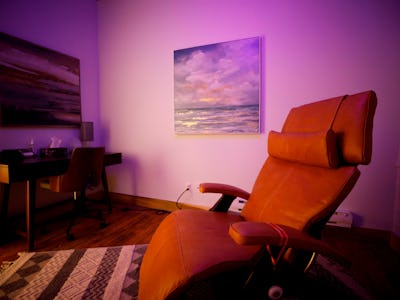 A chair is seen in a therapy room at Field Trip, a psychedelic therapy clinic in Toronto, Ontario, C...