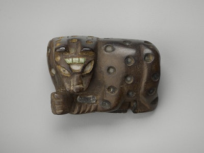 Lime Flask in the Shape of a Jaguar, A.D. 600–1000, Wood with stone inlay, 3.4 × 4.9 × 2.4 cm (1 5/1...