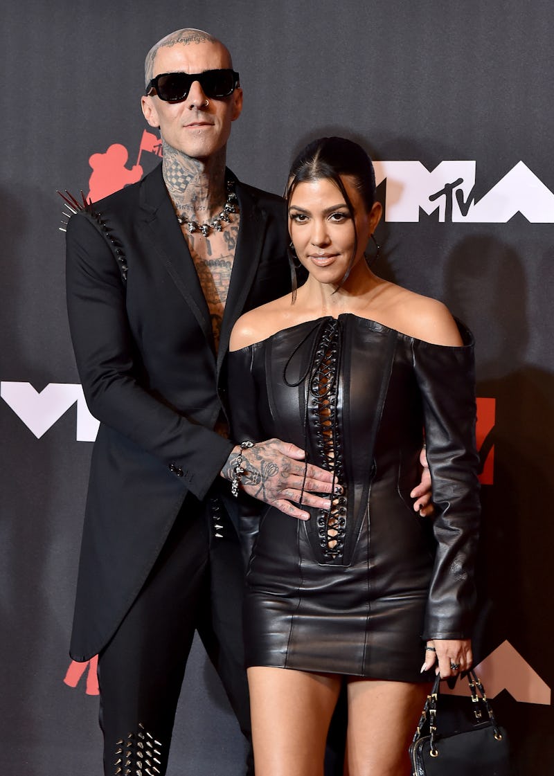 NEW YORK, NEW YORK - SEPTEMBER 12: Travis Barker and Kourtney Kardashian attend the 2021 MTV Video M...