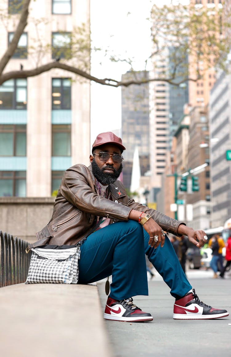 NEW YORK, NEW YORK - APRIL 23: Culinary artist, Anthony Sirpreme, is seen wearing vintage steel fram...