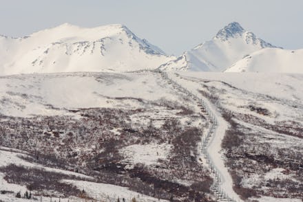 Pipeline Ascending Remote Winter Mountain