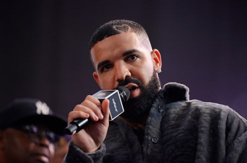 LONG BEACH, CALIFORNIA - OCTOBER 30: Drake speaks  onstage during Drake's Till Death Do Us Part rap ...
