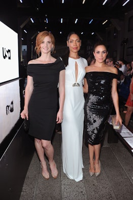 'Suits' stars Sarah Rafferty, Gina Torres and Meghan Markle. (Photo by Jamie McCarthy/Getty Images f...