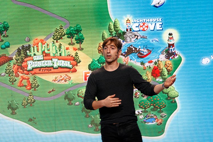 Zynga Inc. CEO and founder Marc Pincus speaking at a news conference at the new Zynga offices in San...