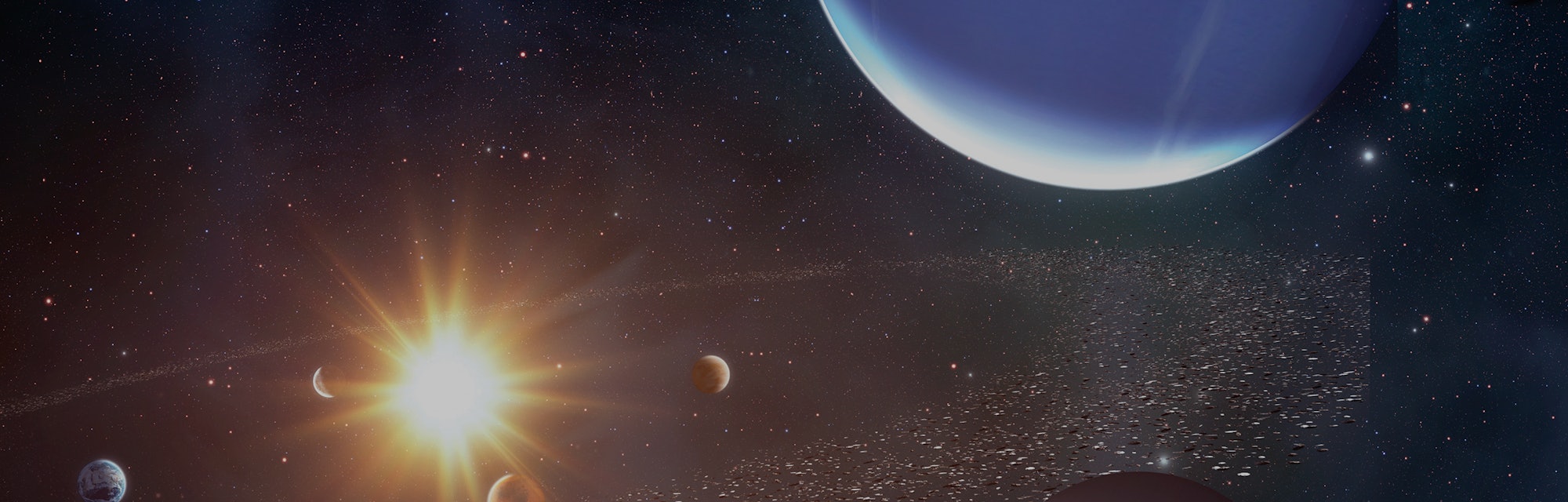 Illustration of a Jupiter-mass rogue exoplanet entering our Solar System (top left), created on Apri...