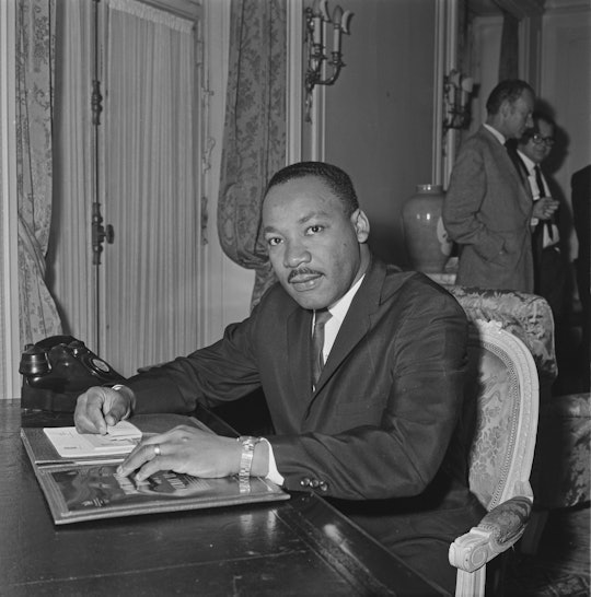 American Baptist minister and civil rights activist Martin Luther King Jr. (1929 - 1968) holds a pre...