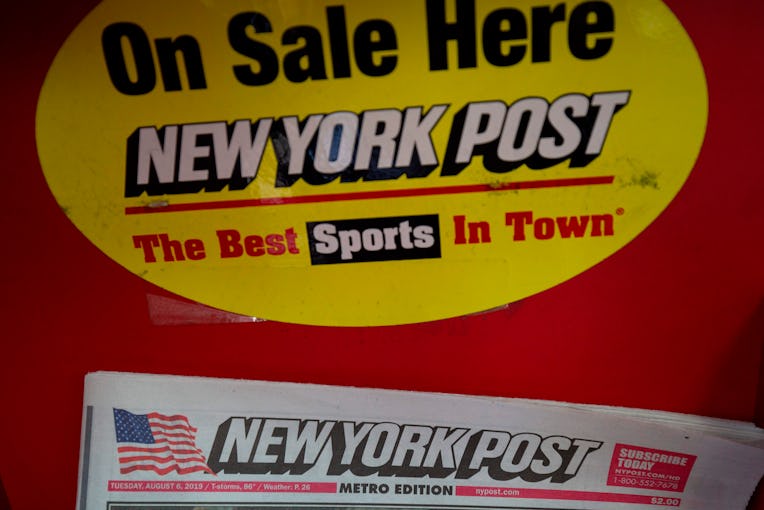 The front page of the New York Post newspaper is seen at a convenience store in Washington, DC, on A...