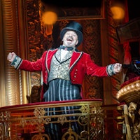NEW YORK, NEW YORK - SEPTEMBER 24: Danny Burstein on stage during "Moulin Rouge!" at Al Hirschfeld T...