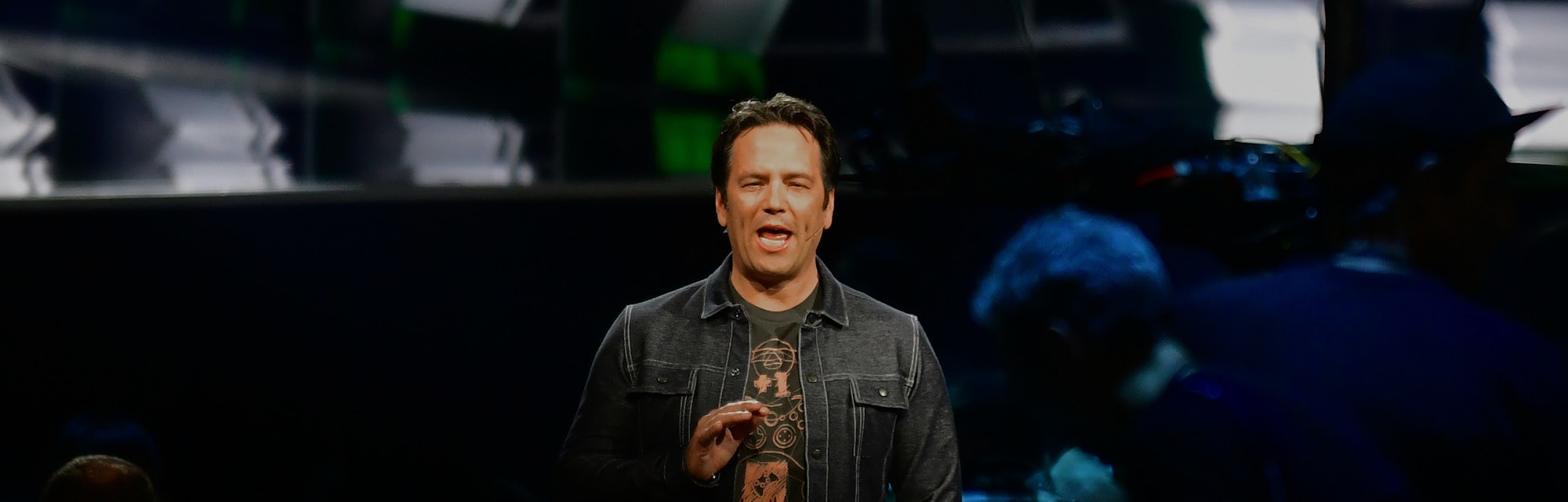 Phil Spencer, Executive President of Gaming at Microsoft addresses the audience at the Xbox 2018 E3 ...