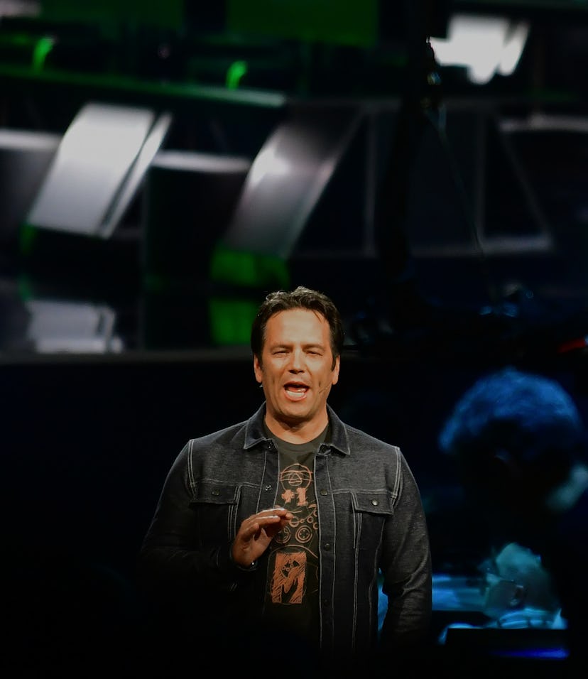 Phil Spencer, Executive President of Gaming at Microsoft addresses the audience at the Xbox 2018 E3 ...
