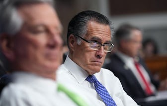 UNITED STATES - NOVEMBER 04: Sens. Tommy Tuberville, R-Ala., left, and Mitt Romney, R-Utah, attend t...