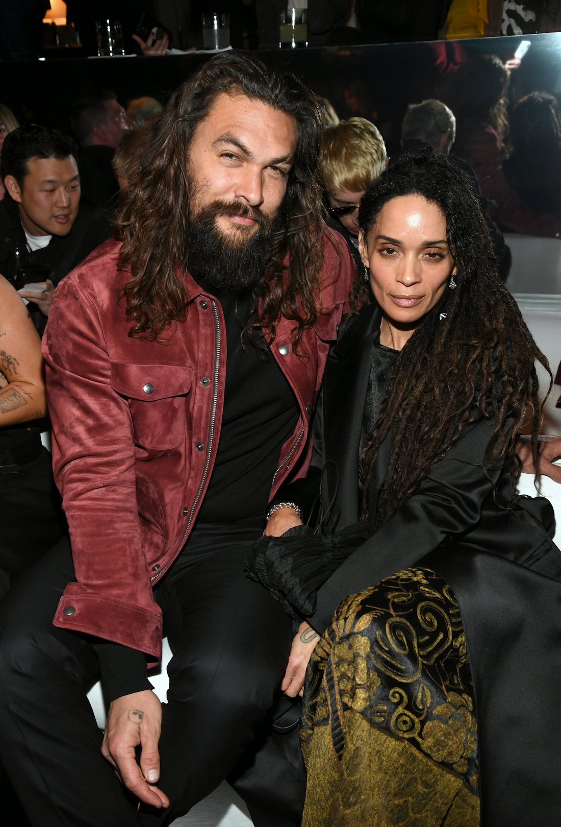 HOLLYWOOD, CALIFORNIA - FEBRUARY 07: (L-R) Jason Momoa and Lisa Bonet attend the Tom Ford AW20 Show ...