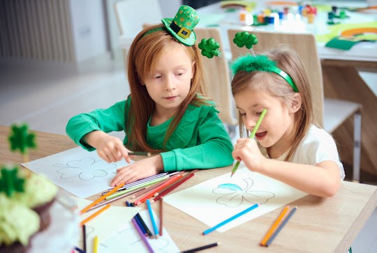 kids in st. patrick's day outfits coloring