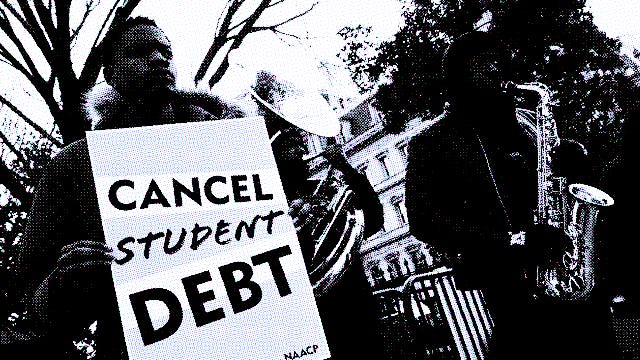 WASHINGTON, DC - JANUARY 13: Student loan borrowers and the Too Much Talent Band thank President Joe...