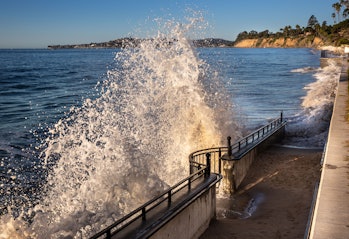 SANTA BARBARA, CA - JANUARY 2:  An unusually high "King Tide" of nearly 7 feet pushes waves against ...