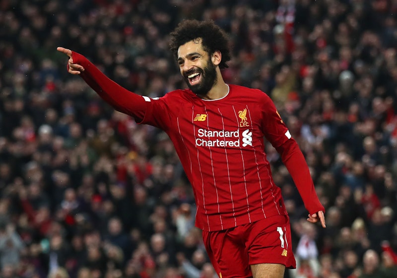 Mohamed "Mo" Salah of Liverpool, celebrating after scoring