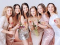 Group of women at a bachelorette party use bachelorette hashtags to share their best photos.