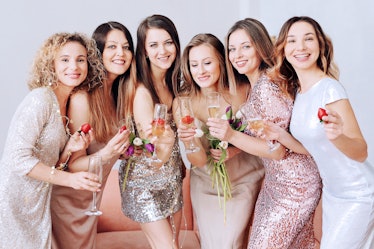 Group of women at a bachelorette party use bachelorette hashtags to share their best photos.
