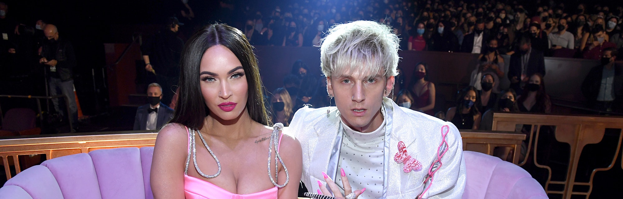 LOS ANGELES, CALIFORNIA - MAY 27: (EDITORIAL USE ONLY) (L-R) Megan Fox and Machine Gun Kelly attend ...