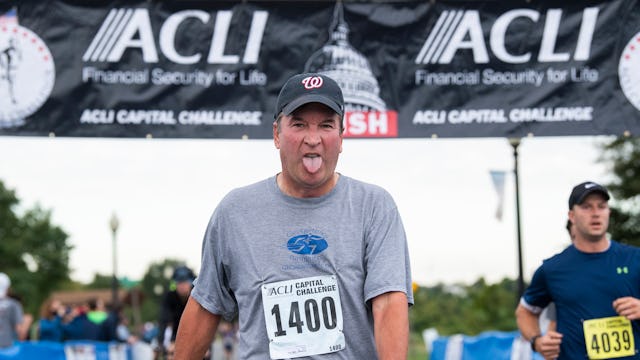 UNITED STATES - SEPTEMBER 29: Supreme Court Justice Brett Kavanaugh crosses the finish line during t...