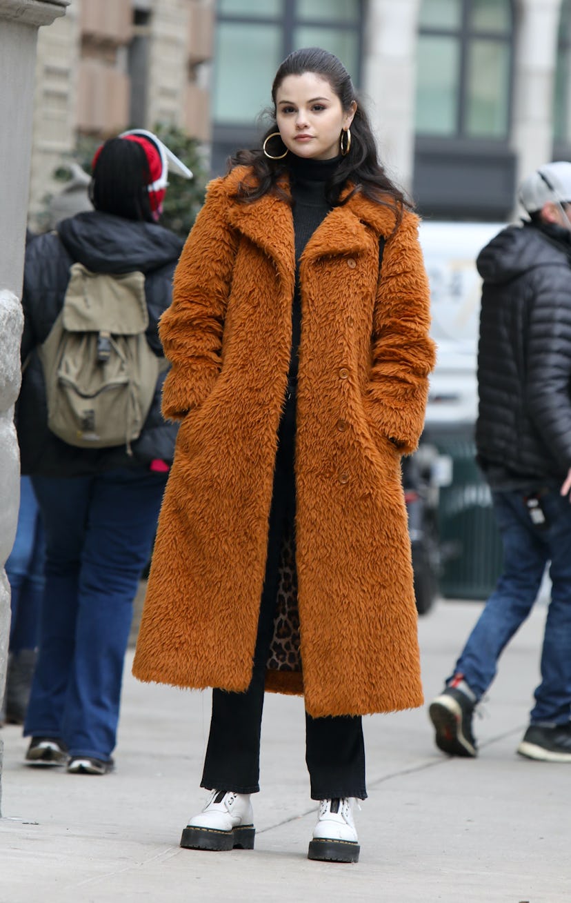 NEW YORK, NY - FEBRUARY 24: Selena Gomez is seen on the set of "Only Murders in the Building" on Feb...