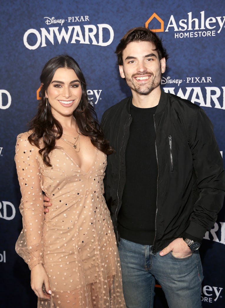 HOLLYWOOD, CALIFORNIA - FEBRUARY 18: (L-R) Ashley Iaconetti and Jared Haibon attend the world premi...