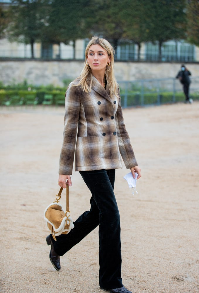Camille Charriere with baguette hobo bag