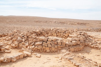 Prehistoric granary and threshing floor site in the Uvda Valley desert region, Negev, Israel. These ...