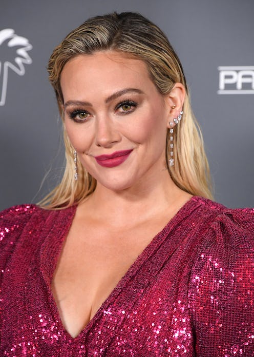 Hilary Duff in a sparkly fuchsia dress.