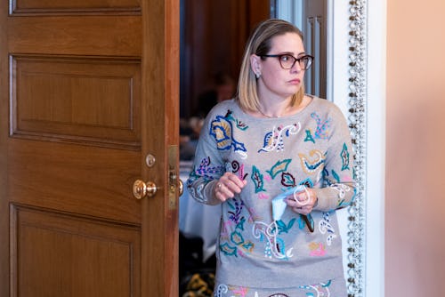 UNITED STATES - NOVEMBER 2: Sen. Kyrsten Sinema, D-Ariz., leaves the Senate Democrats lunch in the C...