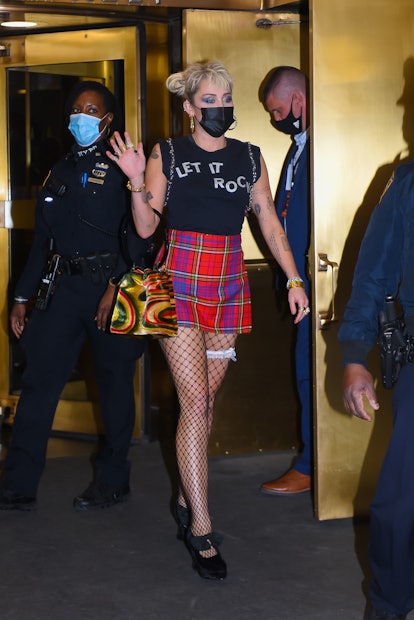 NEW YORK, NEW YORK - MAY 06: Miley Cyrus seen leaving SNL rehersal at the Rockefeller Center on May ...