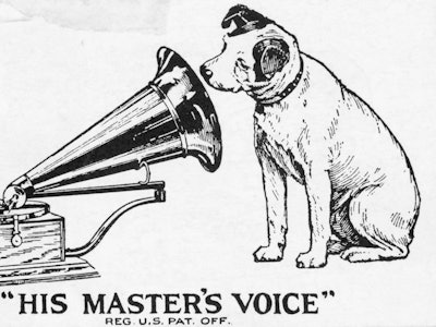 (Original Caption) His Masters Voice, RCA logo. Undated line cut.
