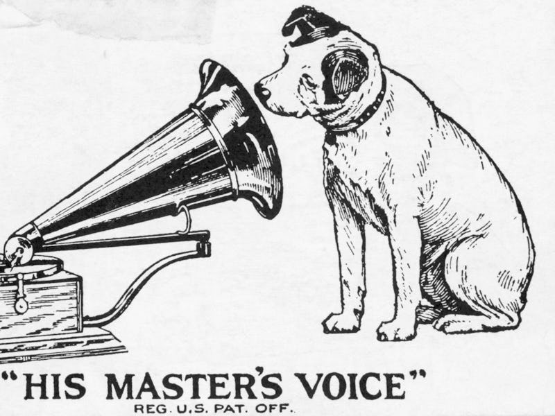 (Original Caption) His Masters Voice, RCA logo. Undated line cut.