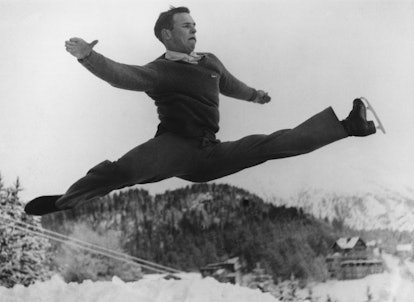 8 JAN 1948:  DICK BUTTON OF THE UNITED STATES IN ACTION PRACTISING FOR THE MEN's SINGLES FIGURE SKAT...