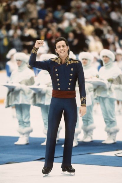 Brian Boitano of the USA competes in the final of the Men's Singles Figure Skating event of the 1988...