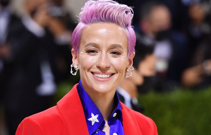 US soccer player Megan Rapinoe arrives for the 2021 Met Gala at the Metropolitan Museum of Art on Se...